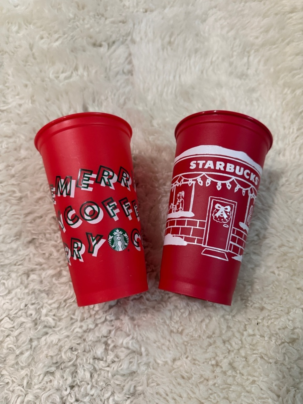 New - Starbucks Red Holiday Cups with White Graphics - Set of 2